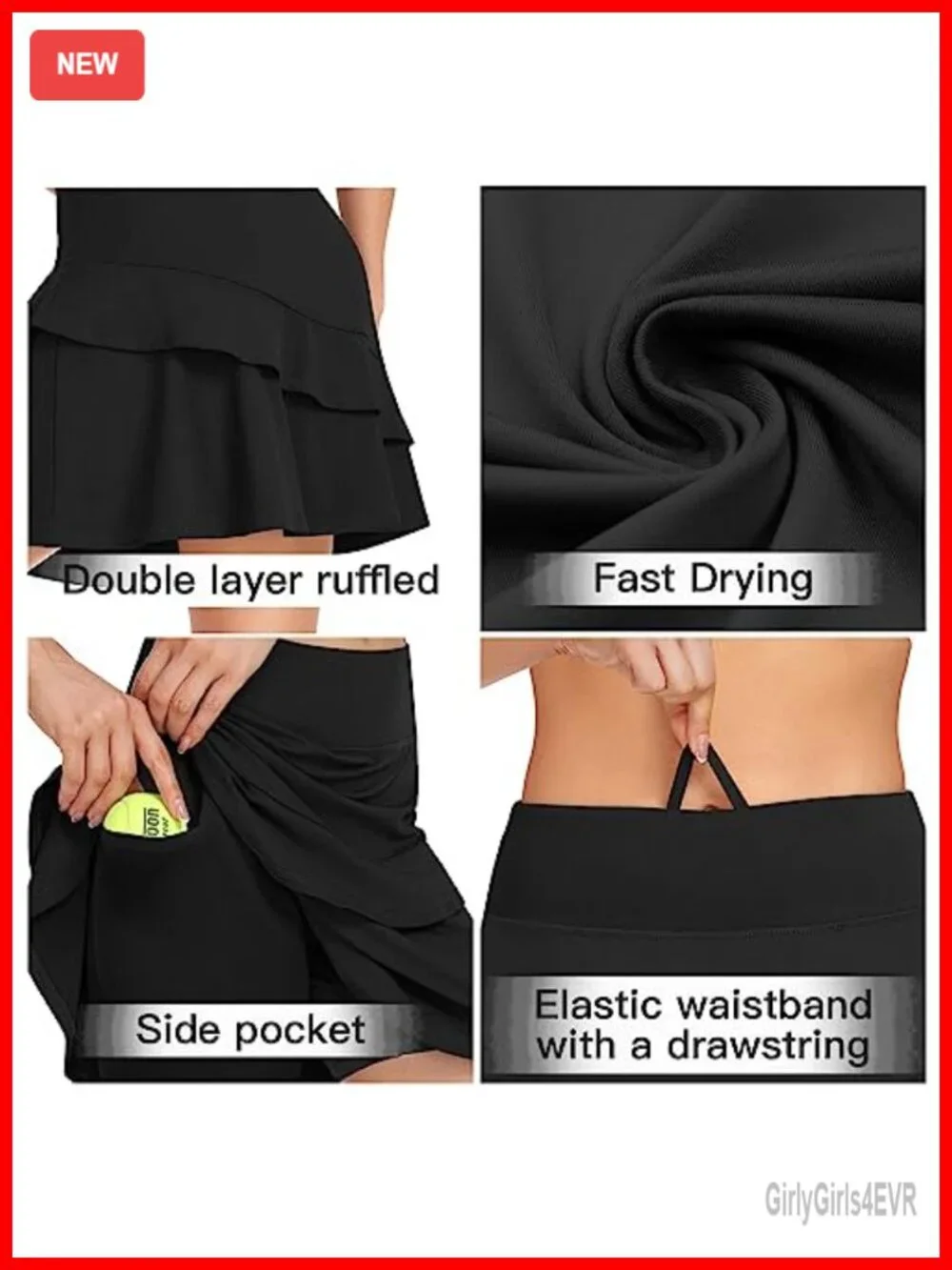 Women's Pleated Tennis Skort with Pockets, 88% Polyester 12% Spandex, Built-in